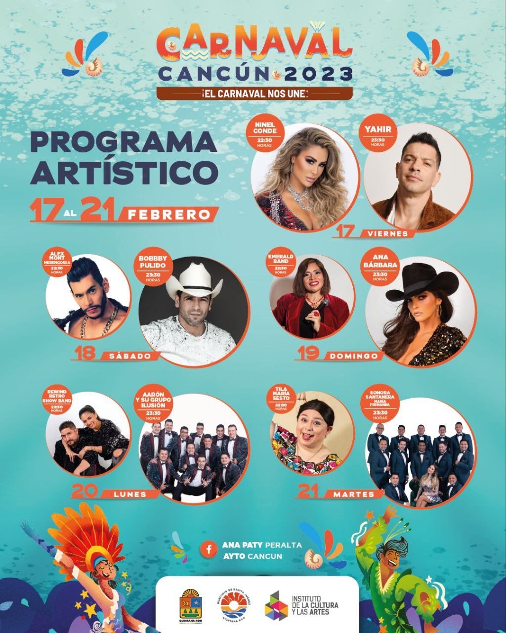 Ana Barbara, Yahir y Ninel Conde formaran parte del carnaval Cancún 2023.