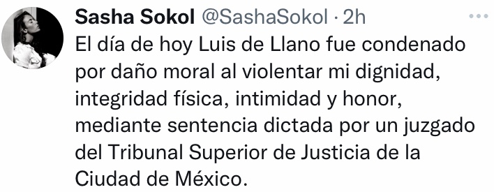Confirma Sasha Sokol condena a Luis de Llano por daño moral