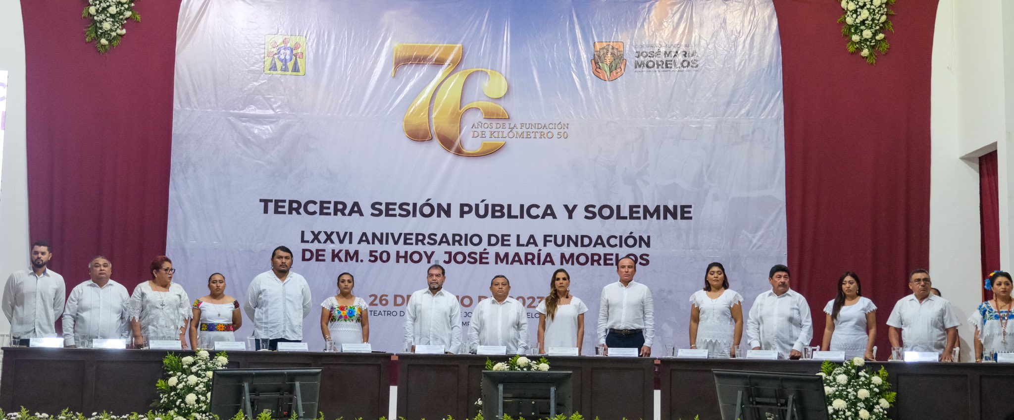 Mara Lezama Espinosa asistió a la Tercera Sesión Pública y Solemne de Cabildo con motivo del 76 aniversario del Kilómetro 50, hoy ciudad de José María Morelos.