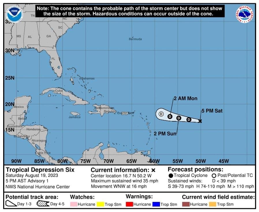 Se ha formado la Depresión Tropical “Seis” en el Océano Atlántico Central,